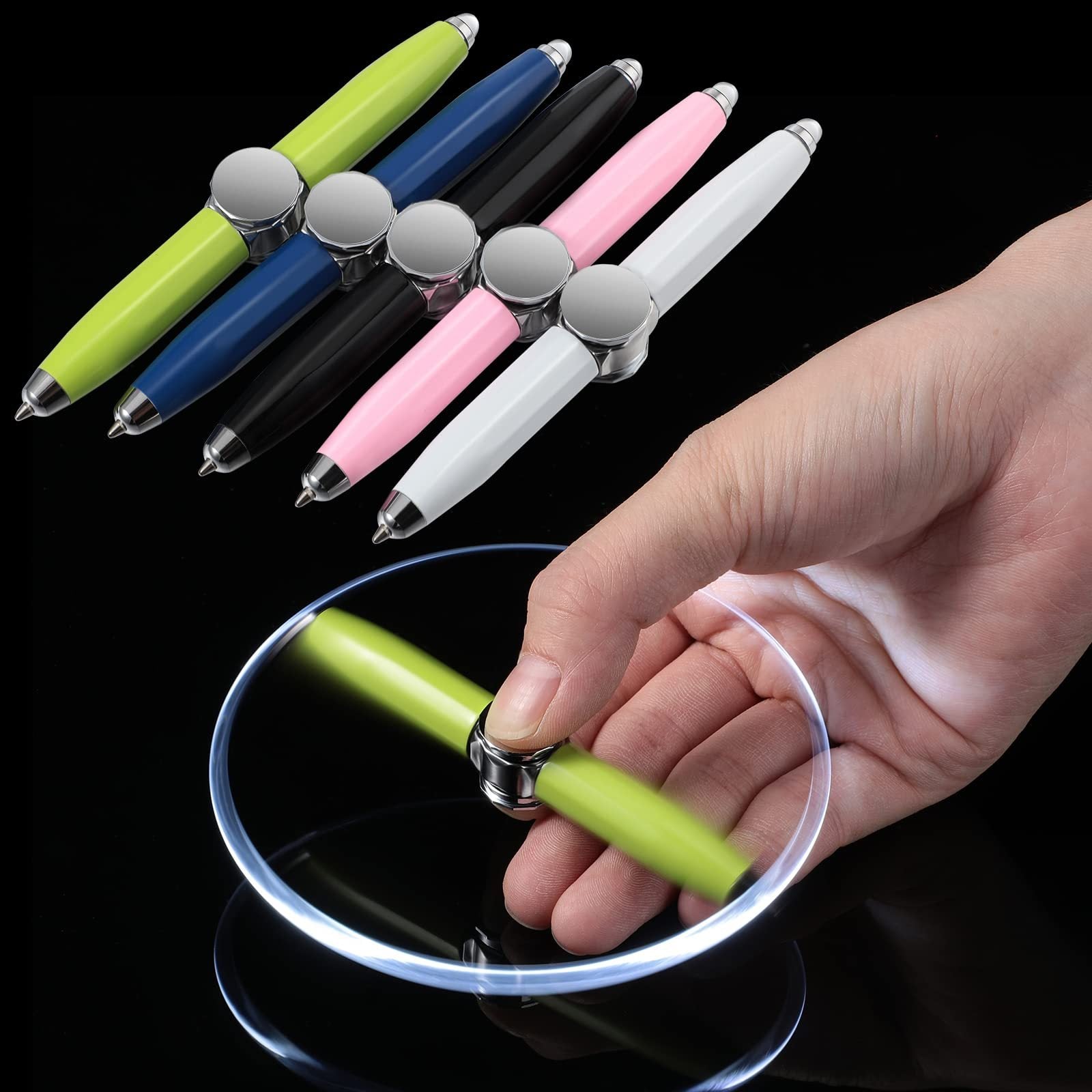 Creative Multi-Function LED Pen Spinning Decompression Gyro Metal Ballpoint Pen Fashion Office School Supplies Writing Pens - CyberLLC