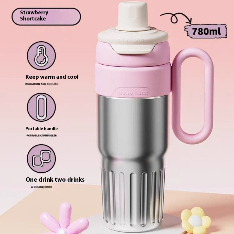 Large Gradient Thermal Tumbler Straw & Lid Steel Insulated Coffee Cup Hot Cold Travel Mug 780ml