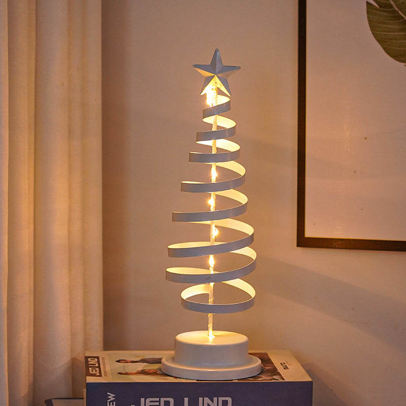 LED Christmas Tree, Spiral Light Table Ornament, Wrought Iron Xmas Tree Bedroom, Desk Lamp Christmas Atmosphere Night Light Decor - CyberLLC