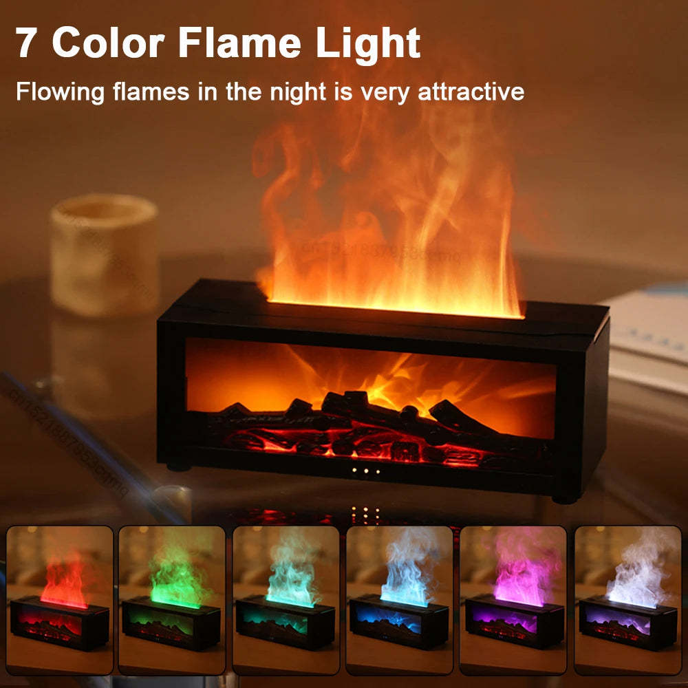 New Elegant Calming Flame Aromatherapy Machine Colorful Essential Oil Diffuser Home Large Fog Volume Flame Humidifier 3D Flame Fireplace Machine
