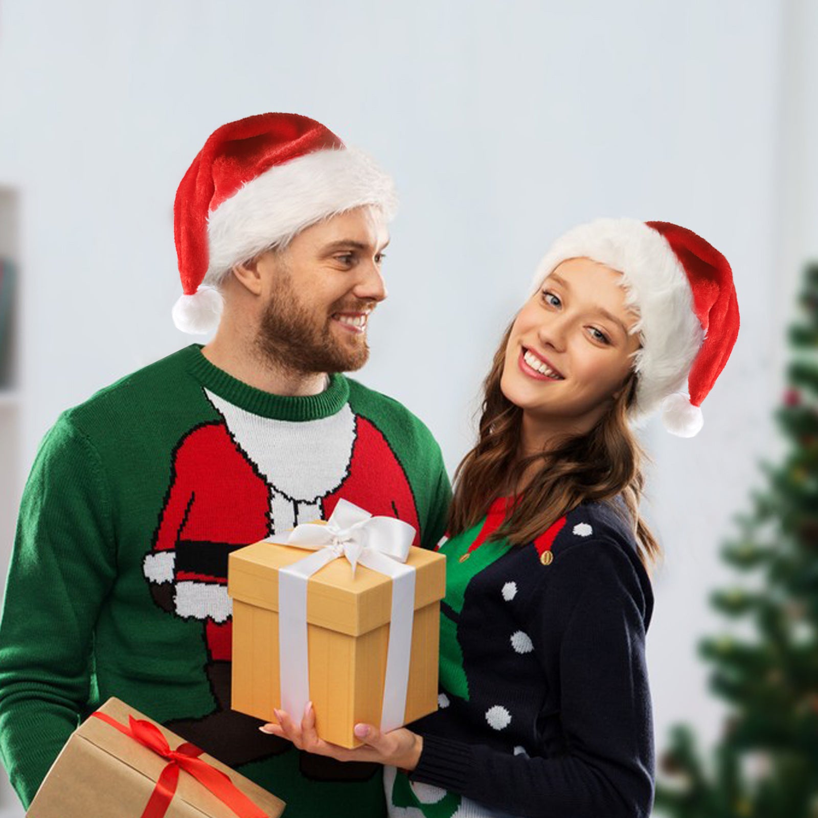 Christmas Hat LED Light Plush Children's Adult Christmas Decorations, Luminous Santa Hat - CyberLLC