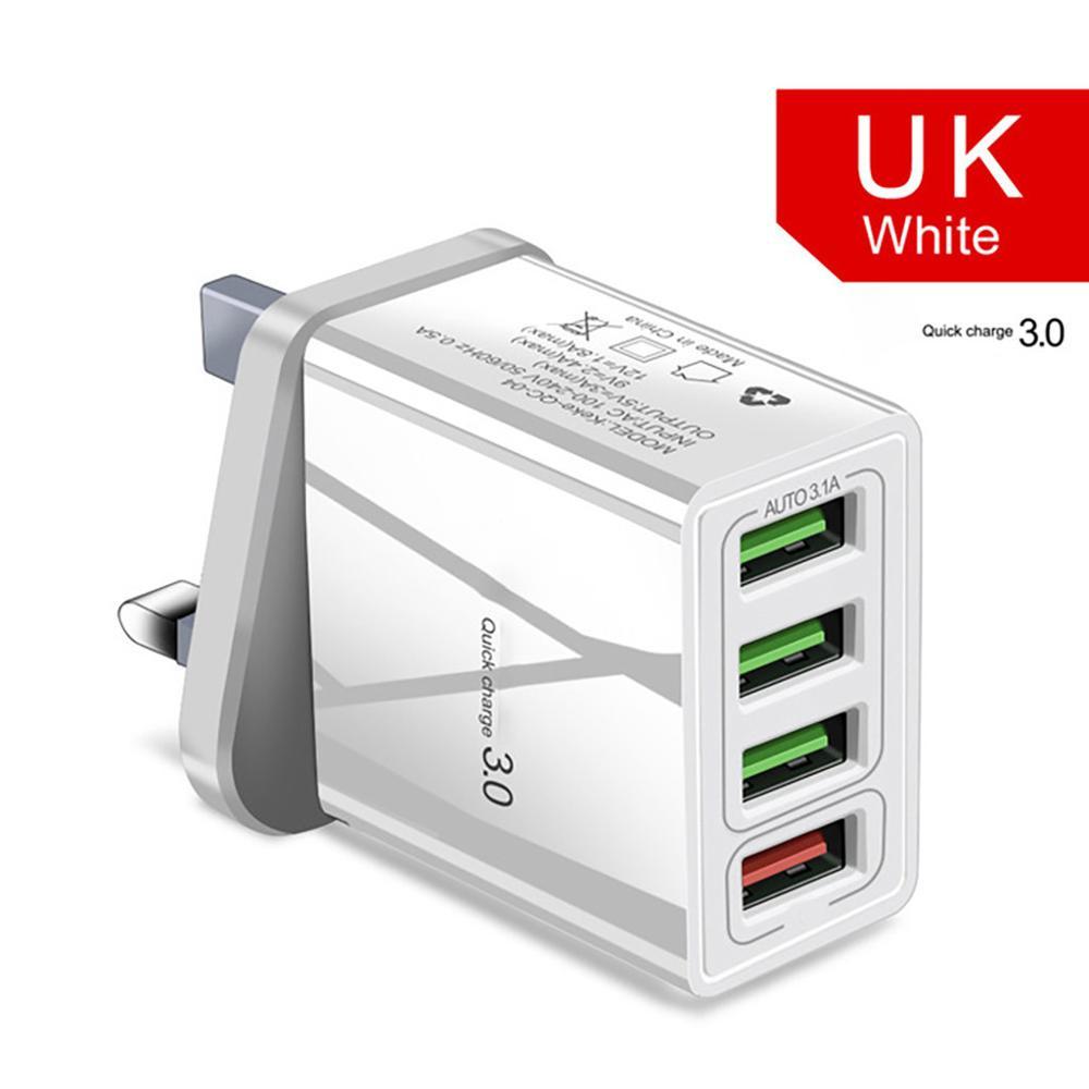 Illuminated 4-Port USB Mobile Phone Charger with 3A Fast Charging Head Multi-Device Power Adapter