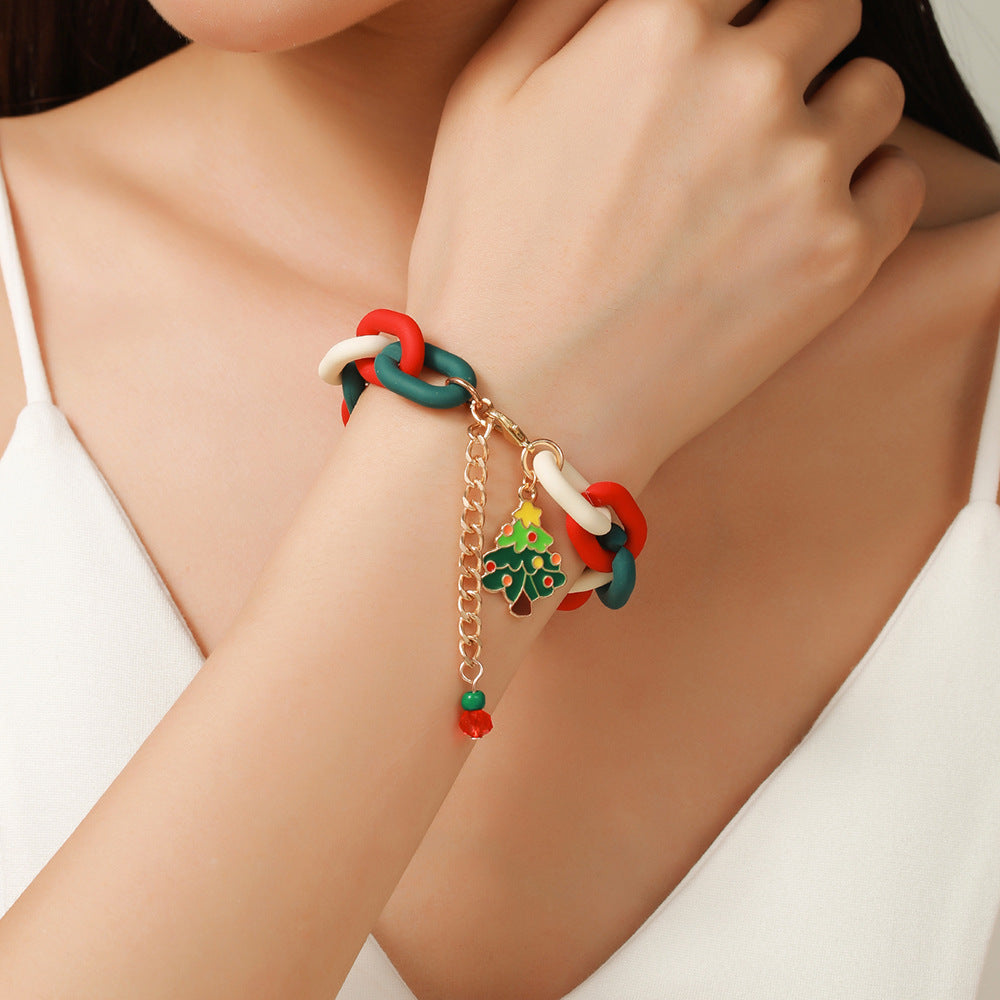 Creative Christmas Metal Chain Bracelet For Women Santa Claus Christmas Tree Snowflake Snowman Pearl Bangles Gift - CyberLLC