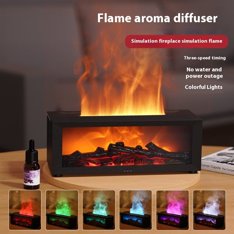 New Elegant Calming Flame Aromatherapy Machine Colorful Essential Oil Diffuser Home Large Fog Volume Flame Humidifier 3D Flame Fireplace Machine