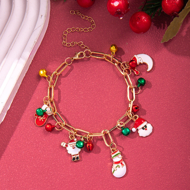 Creative Christmas Metal Chain Bracelet For Women Santa Claus Christmas Tree Snowflake Snowman Pearl Bangles Gift - CyberLLC