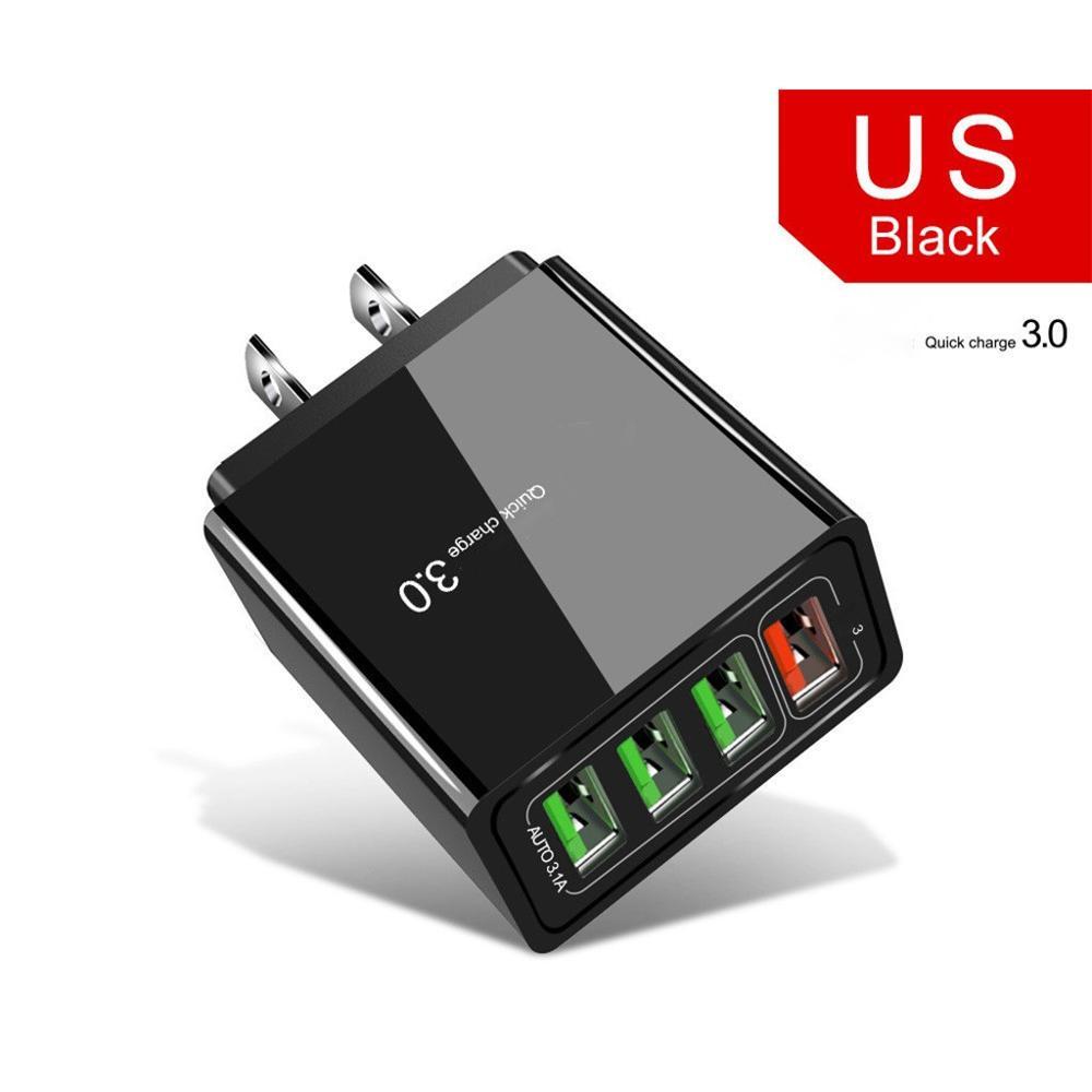 Illuminated 4-Port USB Mobile Phone Charger with 3A Fast Charging Head Multi-Device Power Adapter
