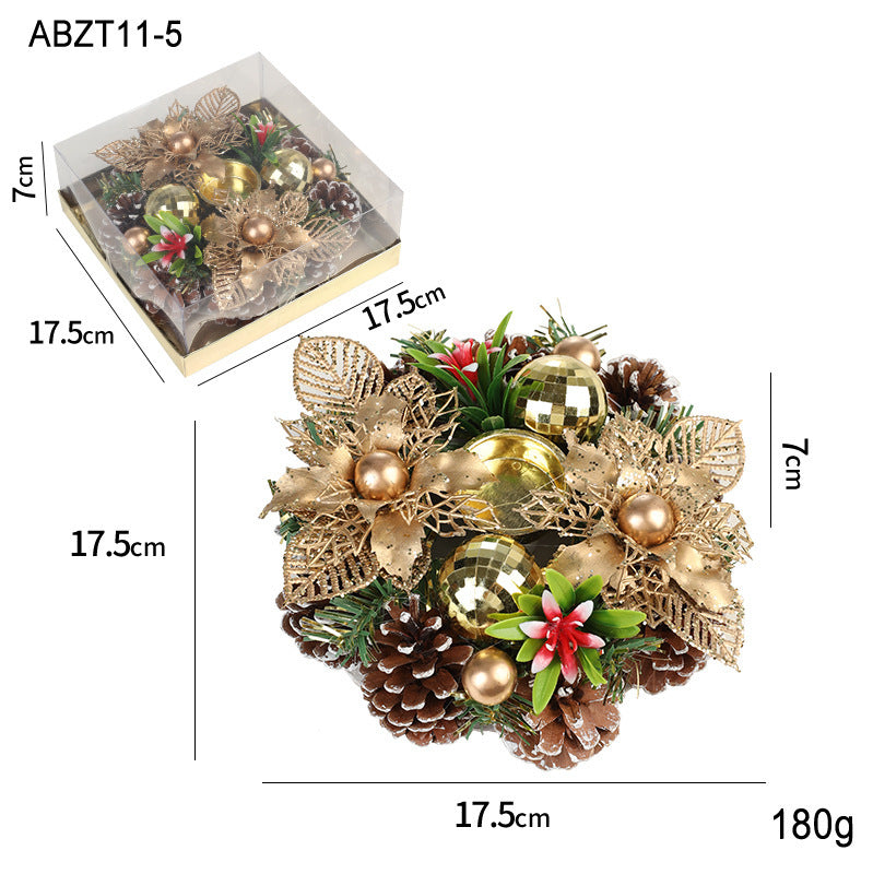 Christmas Candle Metals Candlestick, Wreath Pinball Pinecone Candle Holder, Leaves Xmas Home Table Decor - CyberLLC