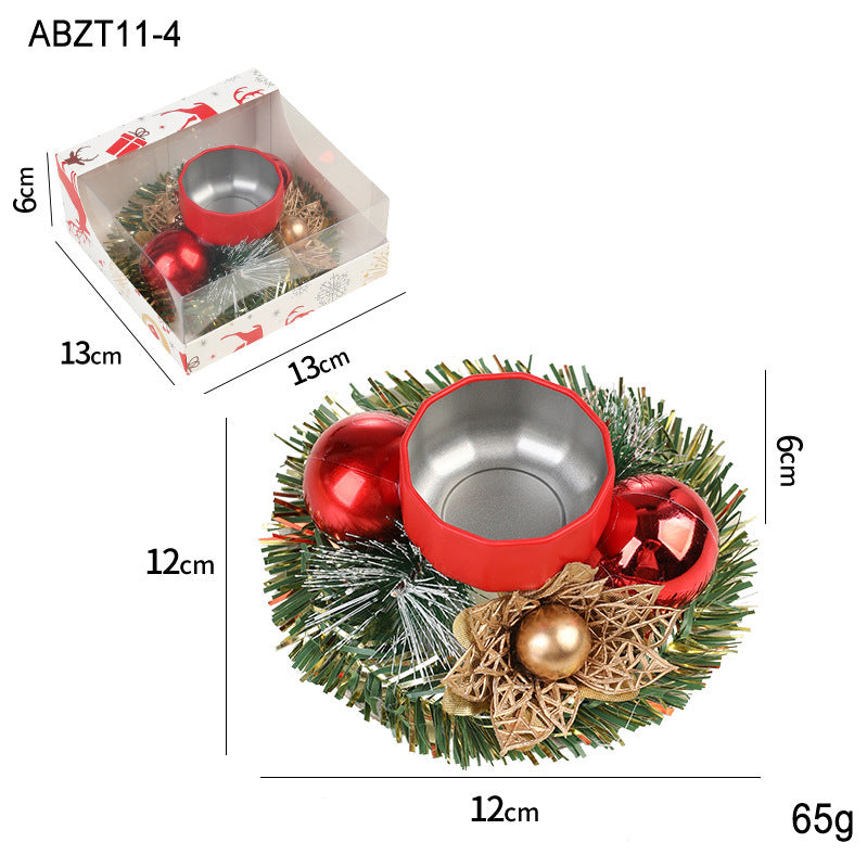 Christmas Candle Metals Candlestick, Wreath Pinball Pinecone Candle Holder, Leaves Xmas Home Table Decor - CyberLLC