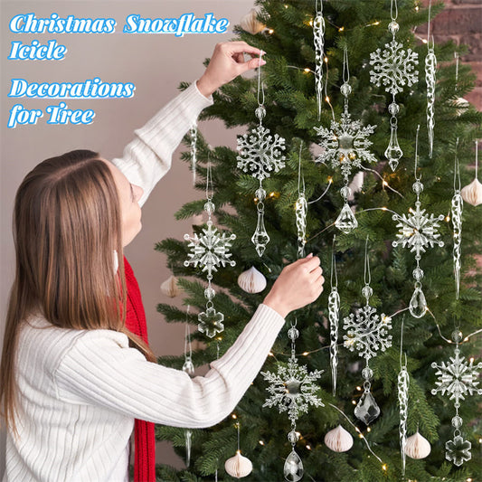 10pcs Christmas Tree Hanging Pendants Acrylic Ice Strip Snow Ceiling Xmas Ornaments New Year Christmas Decoration Home Decor - CyberLLC