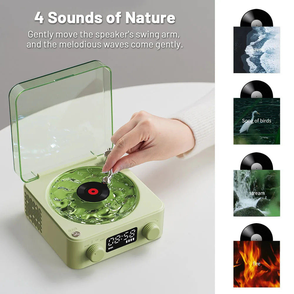 Retro Turntable Speaker Wireless Bluetooth 5.0 Vinyl Record Player Stereo Sound With White Noise RGB Projection Lamp Effect - CyberLLC