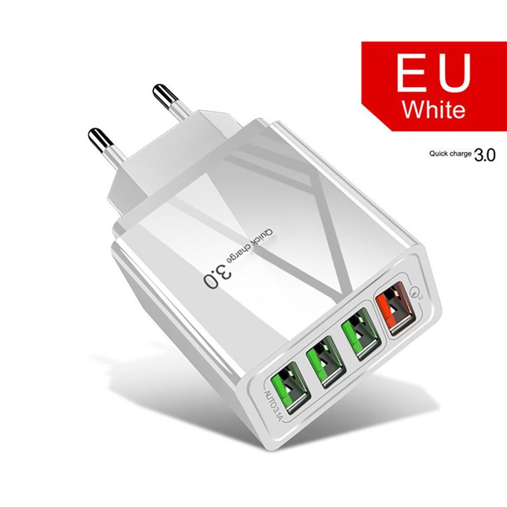 Illuminated 4-Port USB Mobile Phone Charger with 3A Fast Charging Head Multi-Device Power Adapter
