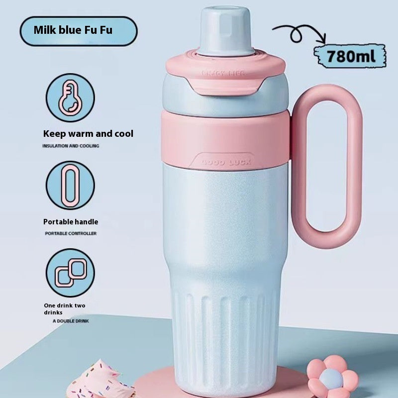 Large Gradient Thermal Tumbler Straw & Lid Steel Insulated Coffee Cup Hot Cold Travel Mug 780ml