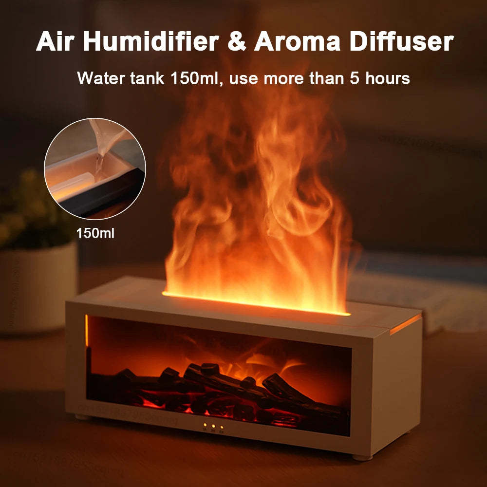 New Elegant Calming Flame Aromatherapy Machine Colorful Essential Oil Diffuser Home Large Fog Volume Flame Humidifier 3D Flame Fireplace Machine