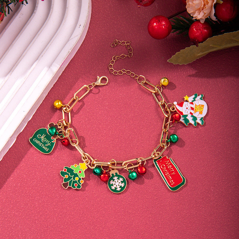 Creative Christmas Metal Chain Bracelet For Women Santa Claus Christmas Tree Snowflake Snowman Pearl Bangles Gift - CyberLLC