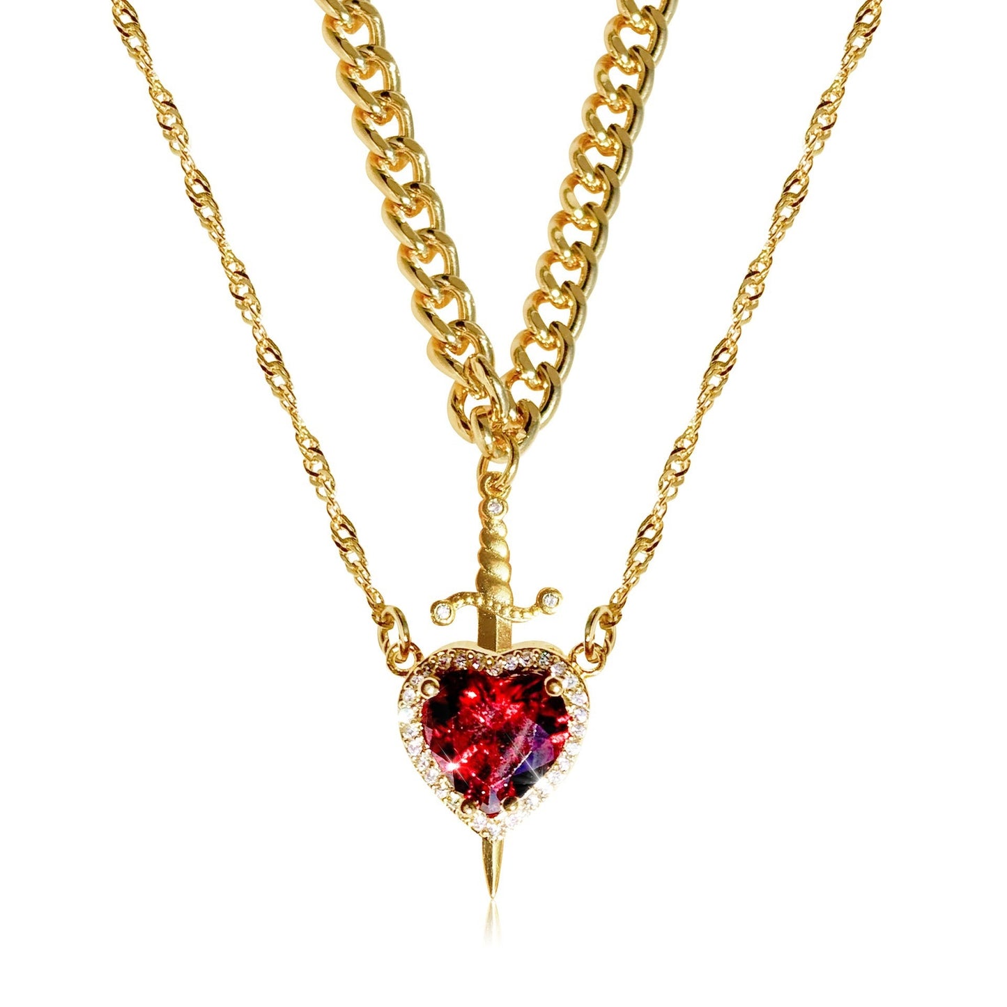 Heart And Sword Necklace Set Gold Color Stainless Steel Crystal New Necklaces