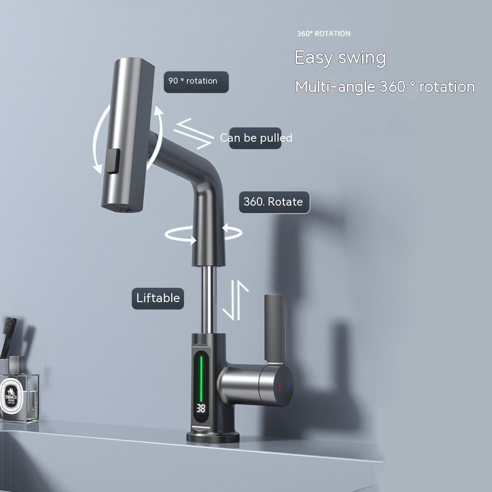 Intelligent Digital Display Faucet Pull-out Basin Faucet Temperature Digital Display Rotation - CyberLLC