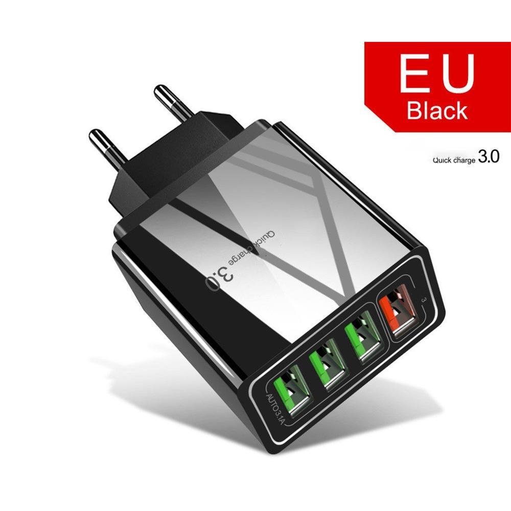 Illuminated 4-Port USB Mobile Phone Charger with 3A Fast Charging Head Multi-Device Power Adapter