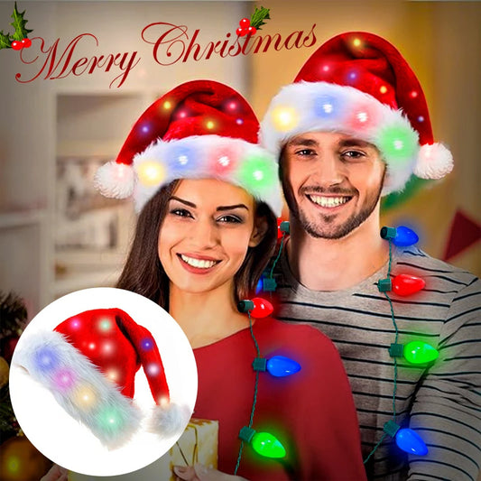 Christmas Hat LED Light Plush Children's Adult Christmas Decorations, Luminous Santa Hat - CyberLLC