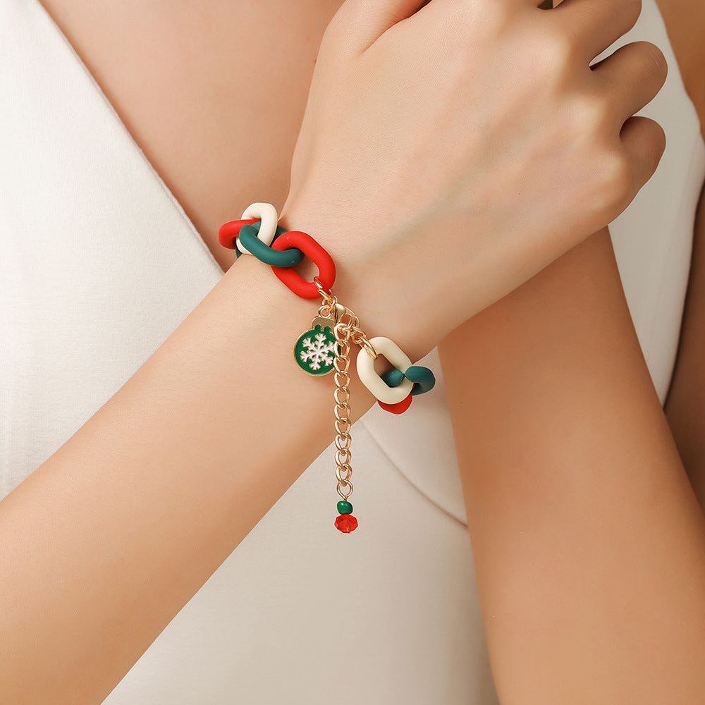 Creative Christmas Metal Chain Bracelet For Women Santa Claus Christmas Tree Snowflake Snowman Pearl Bangles Gift - CyberLLC
