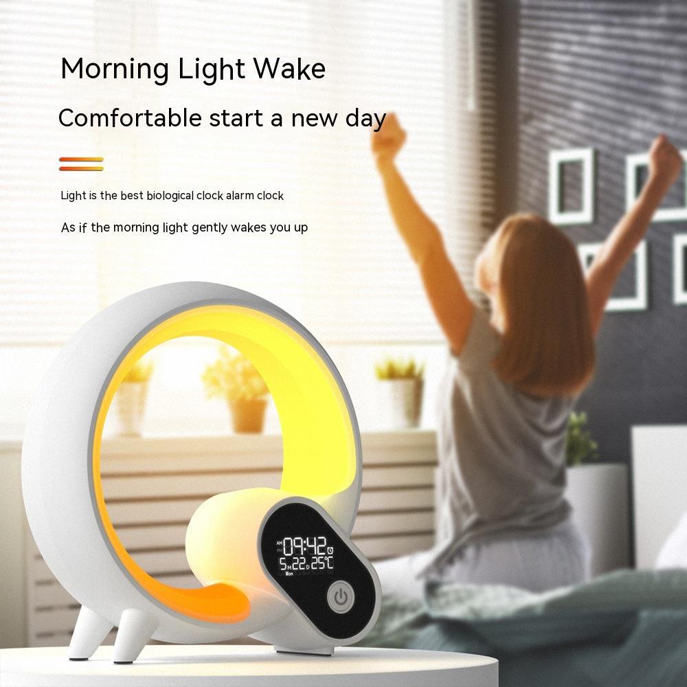 Creative Q Light Analog Sunrise Digital Display Alarm Clock Bluetooth Audio Intelligent Wake-up Q Colorful Atmosphere Light - CyberLLC