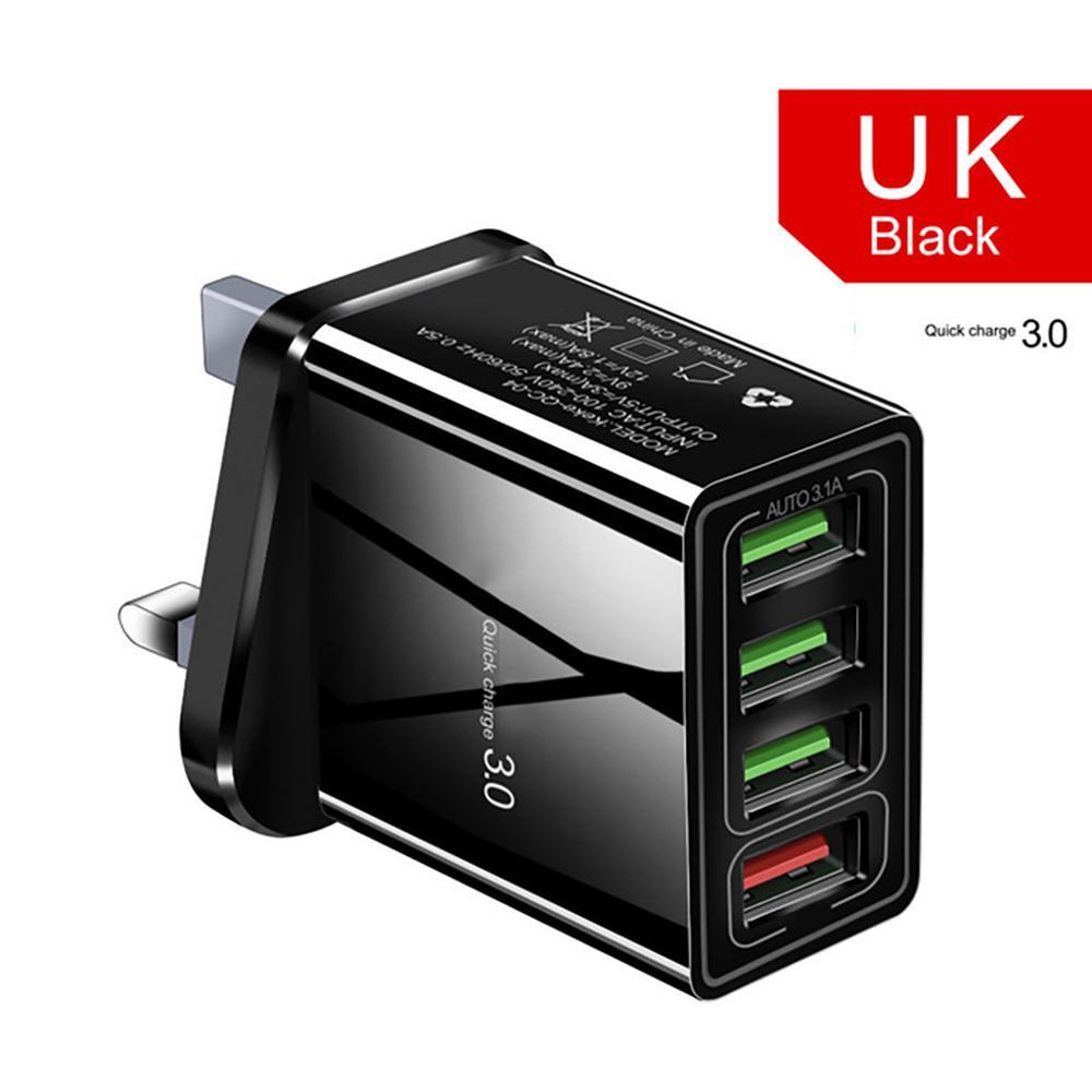 Illuminated 4-Port USB Mobile Phone Charger with 3A Fast Charging Head Multi-Device Power Adapter