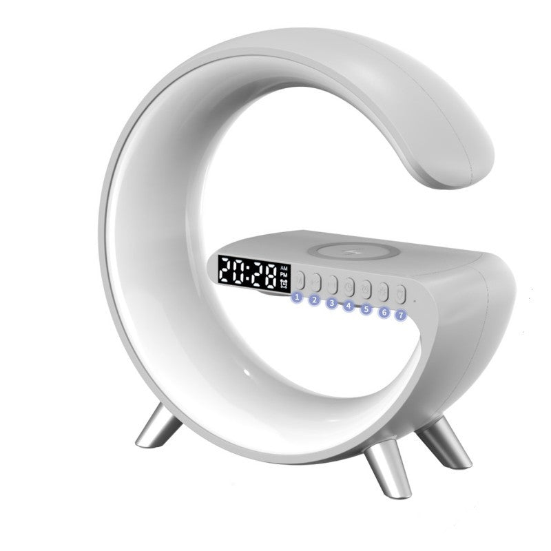 Smart, New G-Shaped LED Lamp: Bluetooth Speaker, Wireless Charger, & App-Controlled Atmosphere Light for Modern Home Decor - CyberLLC