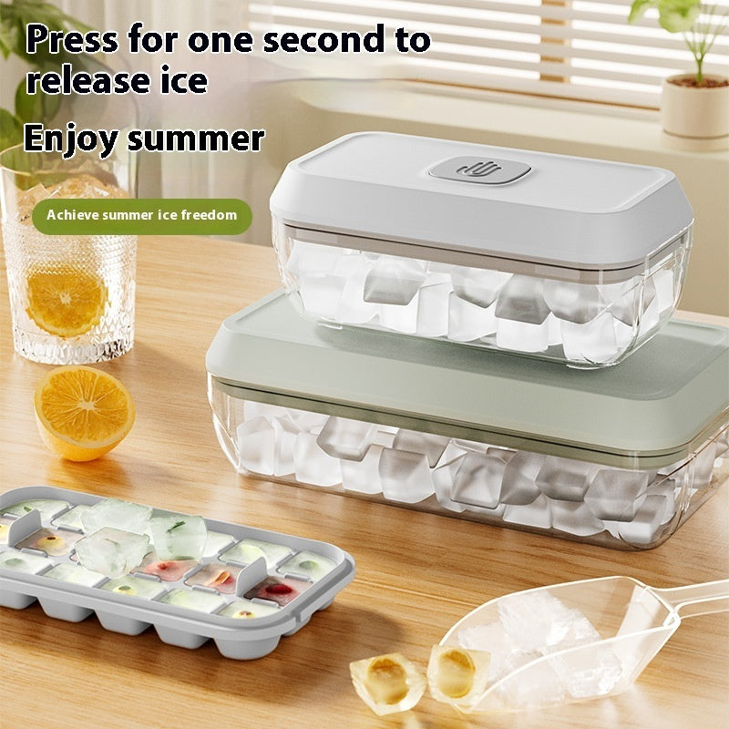 Ice Cube Tray 32 Grid Silicone Mould With Lid Shovel Storage Box Remove With One Click Ice Maker Summer Kitchen Gadget