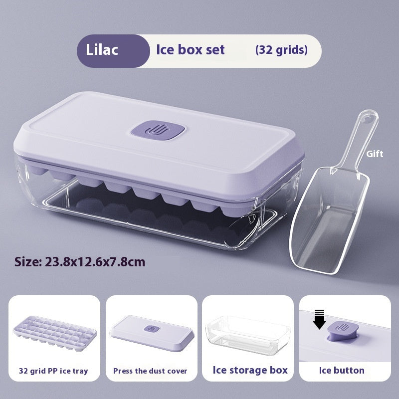 Ice Cube Tray 32 Grid Silicone Mould With Lid Shovel Storage Box Remove With One Click Ice Maker Summer Kitchen Gadget