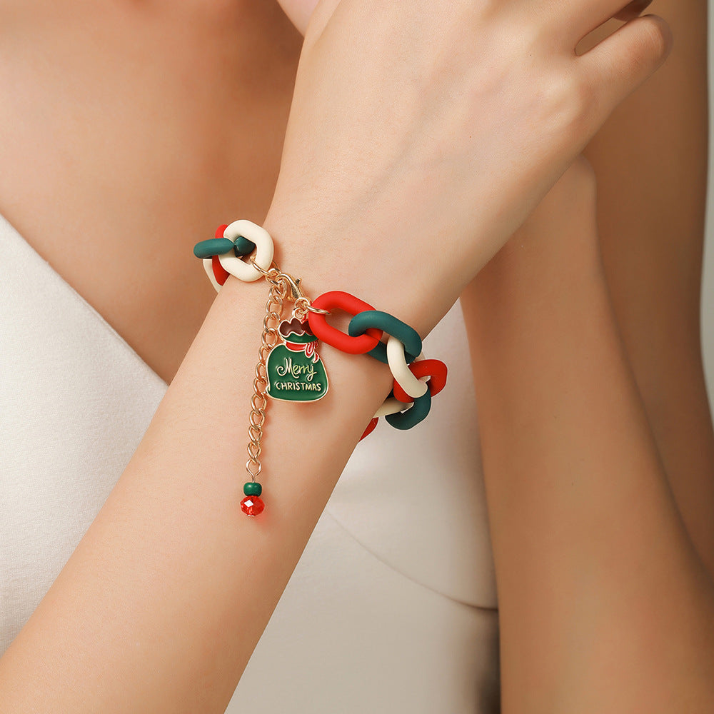 Creative Christmas Metal Chain Bracelet For Women Santa Claus Christmas Tree Snowflake Snowman Pearl Bangles Gift - CyberLLC