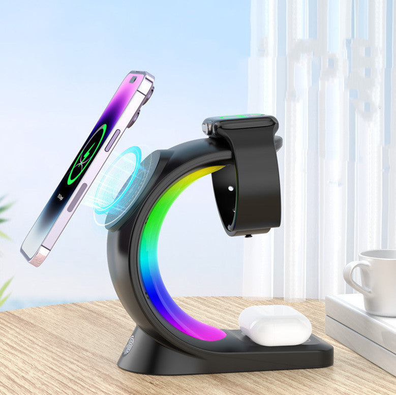 4 In 1 Magnetic Wireless Charger Fast Charging For Smart Phone Atmosphere Light Charging Station For Airpods Pro I-phone Watch - CyberLLC