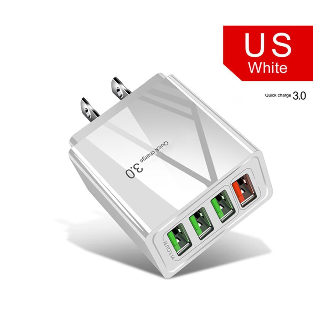 Illuminated 4-Port USB Mobile Phone Charger with 3A Fast Charging Head Multi-Device Power Adapter