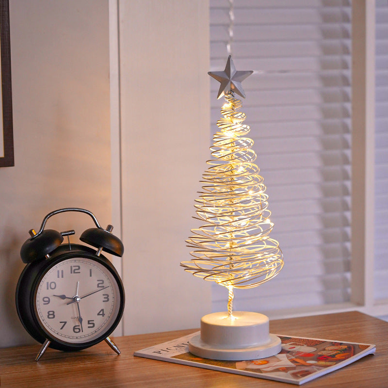 LED Christmas Tree, Spiral Light Table Ornament, Wrought Iron Xmas Tree Bedroom, Desk Lamp Christmas Atmosphere Night Light Decor - CyberLLC