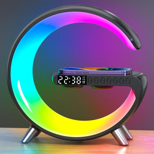 Smart, New G-Shaped LED Lamp: Bluetooth Speaker, Wireless Charger, & App-Controlled Atmosphere Light for Modern Home Decor - CyberLLC
