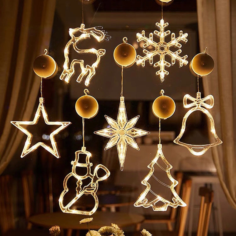 Christmas LED Suction Cup Window Lights, Santa, Reindeer, Snowman Holiday Chandelier Decor with Battery Power - CyberLLC