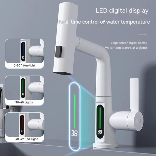 Intelligent Digital Display Faucet Pull-out Basin Faucet Temperature Digital Display Rotation - CyberLLC
