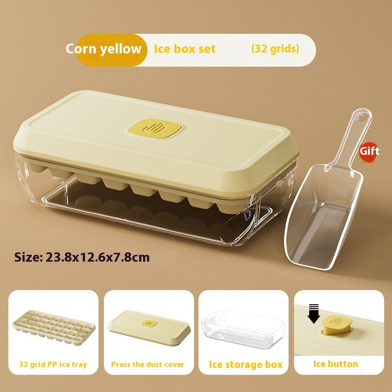Ice Cube Tray 32 Grid Silicone Mould With Lid Shovel Storage Box Remove With One Click Ice Maker Summer Kitchen Gadget
