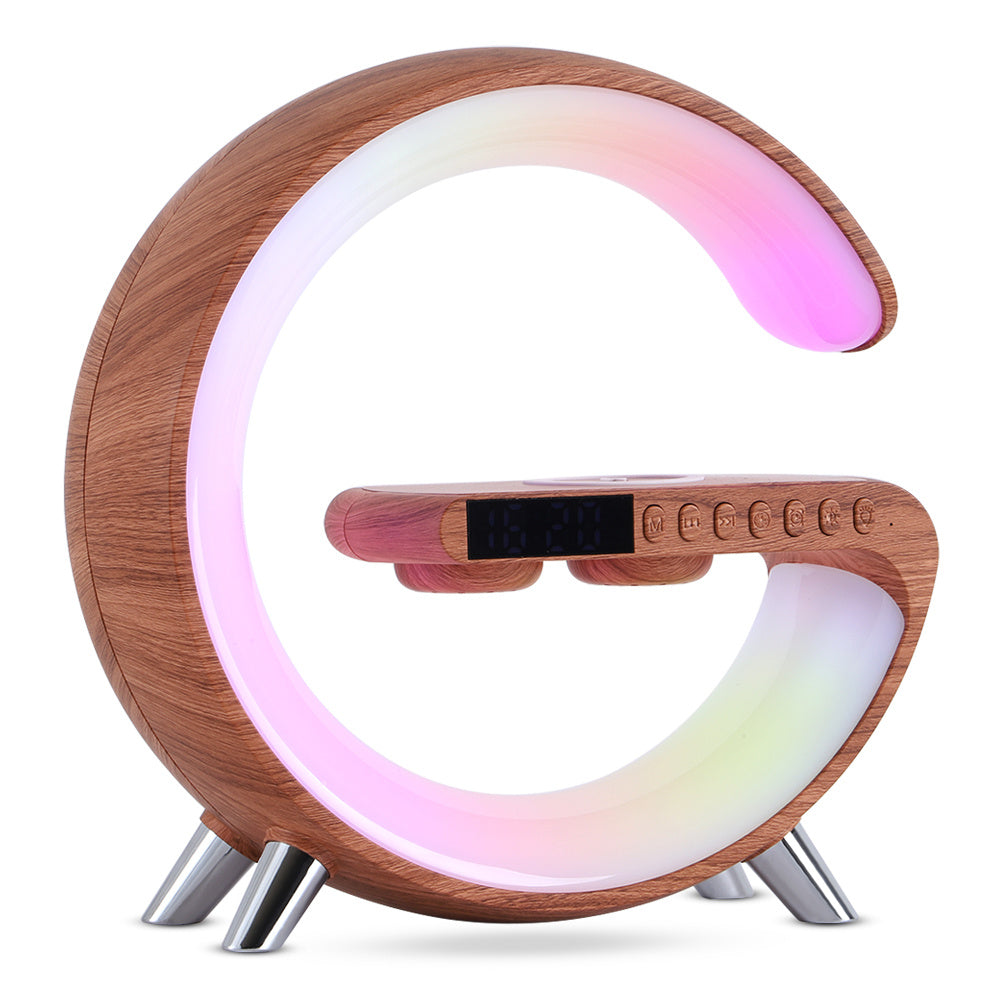 Smart, New G-Shaped LED Lamp: Bluetooth Speaker, Wireless Charger, & App-Controlled Atmosphere Light for Modern Home Decor - CyberLLC