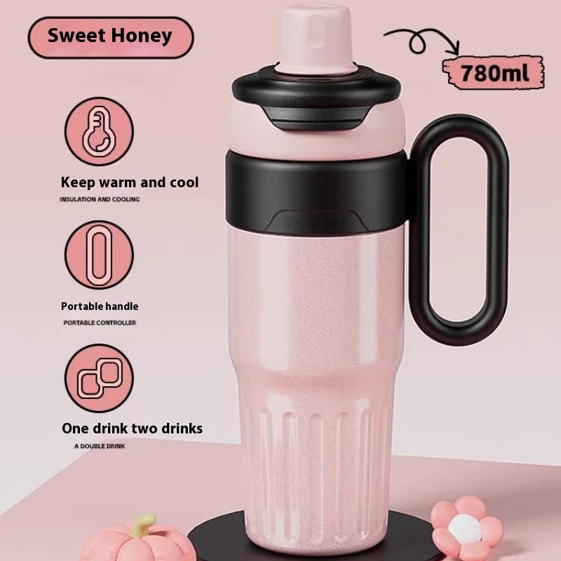 Large Gradient Thermal Tumbler Straw & Lid Steel Insulated Coffee Cup Hot Cold Travel Mug 780ml