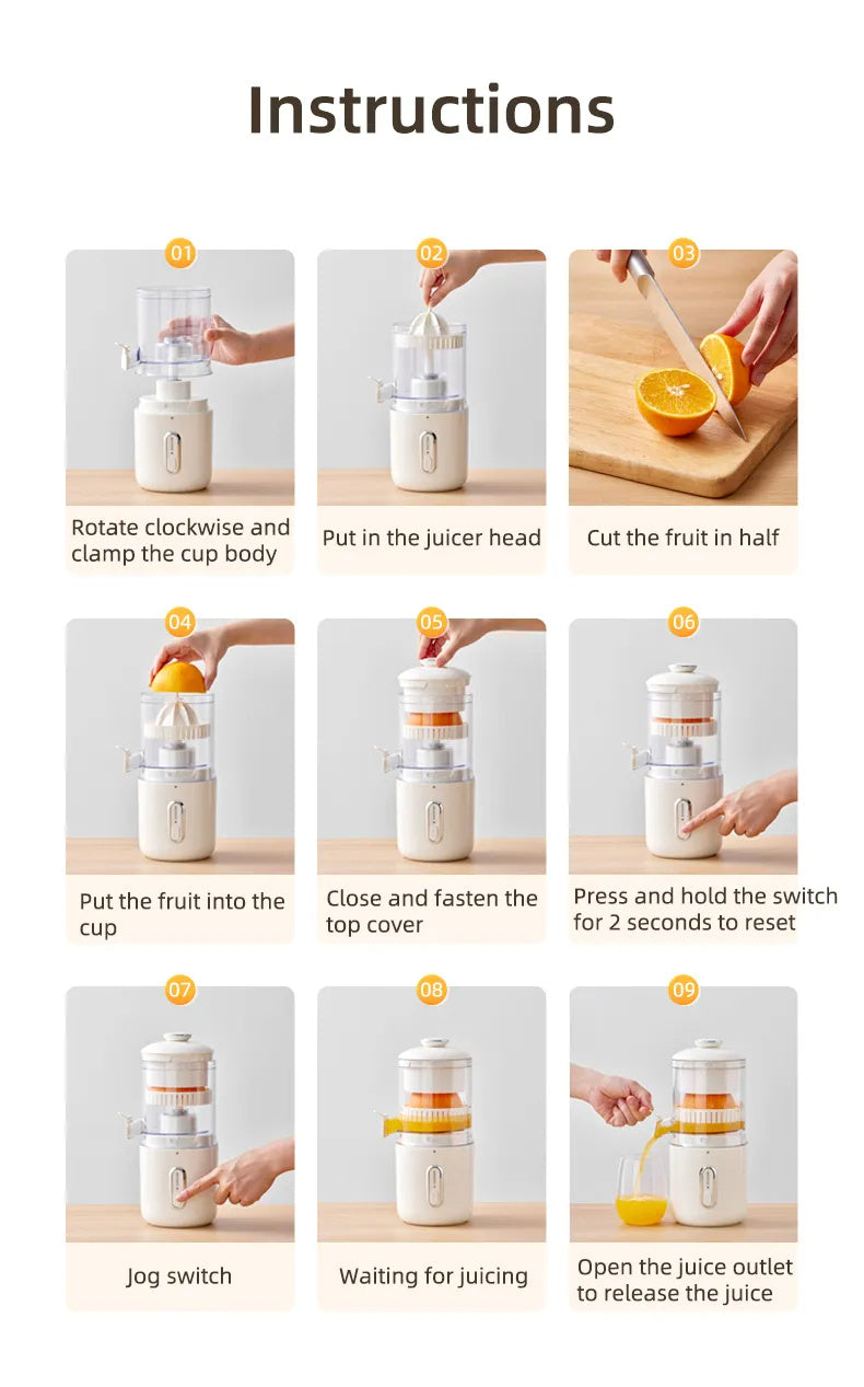 Multifunctional Wireless Electric Juicer Steel Orange Lemon Blender USB Portable Mini Fruit Squeezer Pressure Juicer Kitchen - CyberLLC