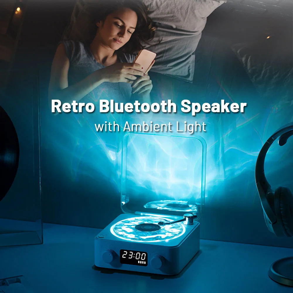 Retro Turntable Speaker Wireless Bluetooth 5.0 Vinyl Record Player Stereo Sound With White Noise RGB Projection Lamp Effect - CyberLLC