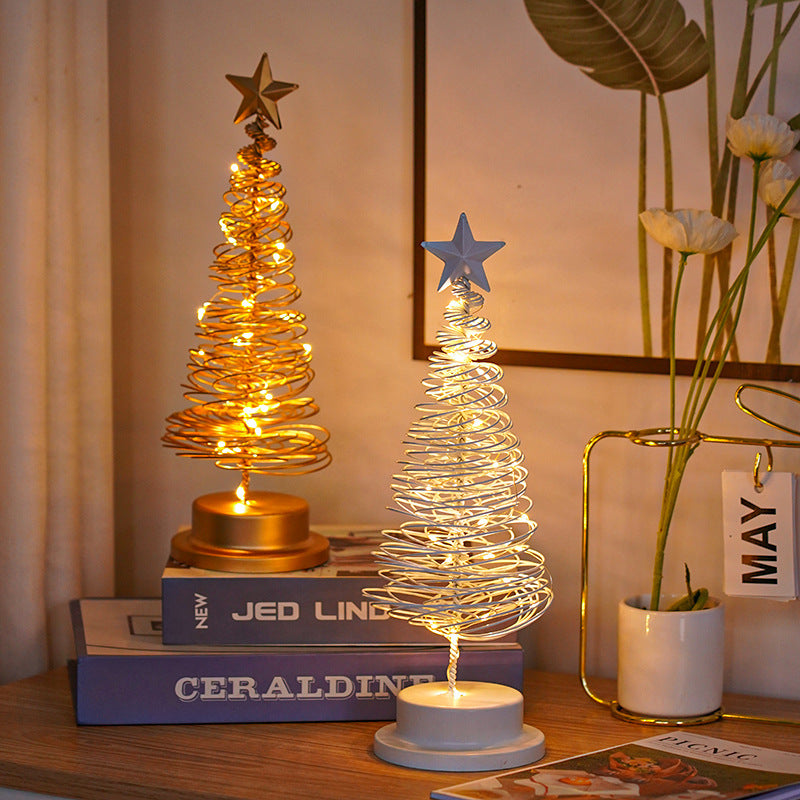 LED Christmas Tree, Spiral Light Table Ornament, Wrought Iron Xmas Tree Bedroom, Desk Lamp Christmas Atmosphere Night Light Decor - CyberLLC
