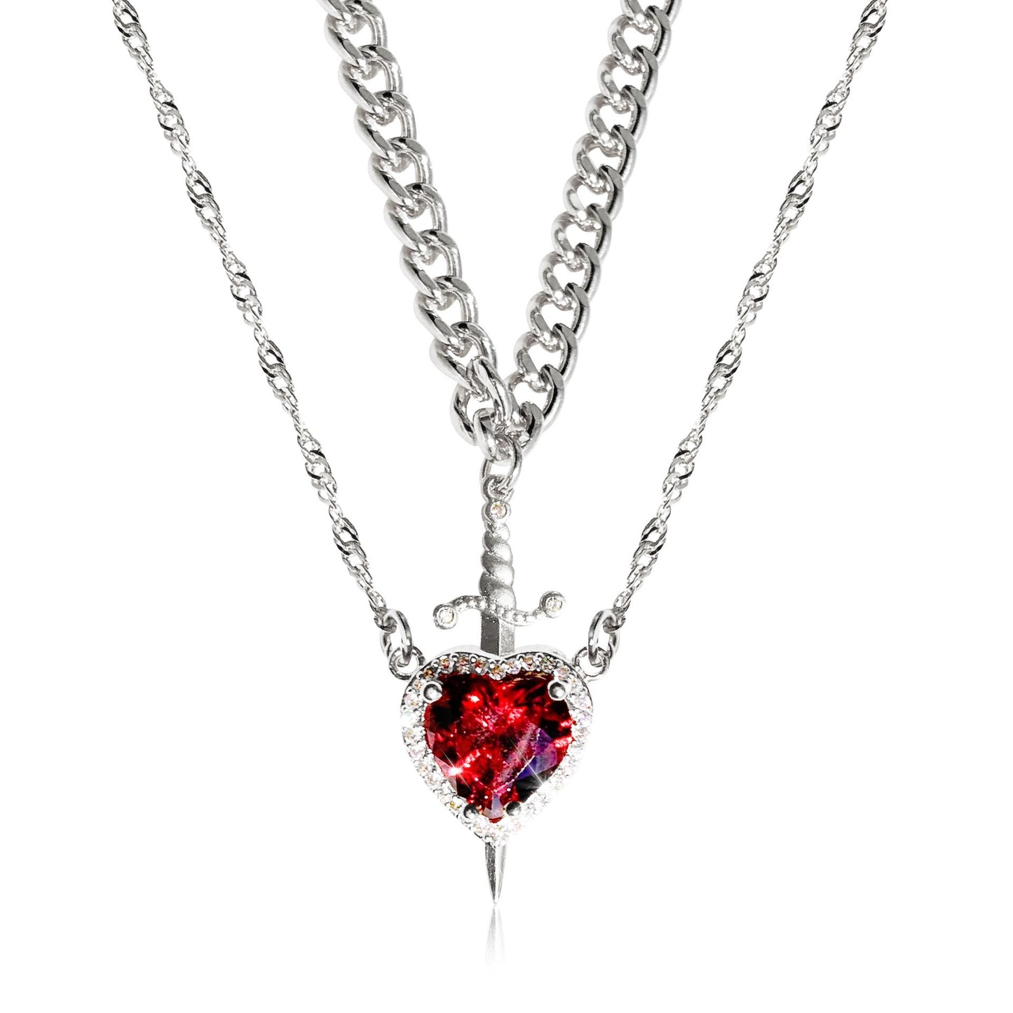 Heart And Sword Necklace Set Gold Color Stainless Steel Crystal New Necklaces