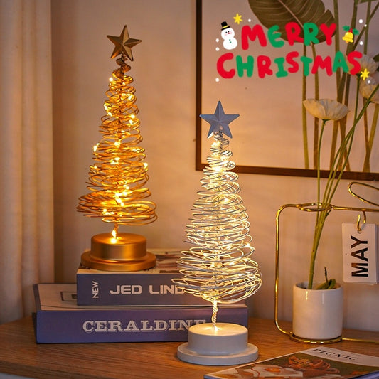 LED Christmas Tree, Spiral Light Table Ornament, Wrought Iron Xmas Tree Bedroom, Desk Lamp Christmas Atmosphere Night Light Decor - CyberLLC