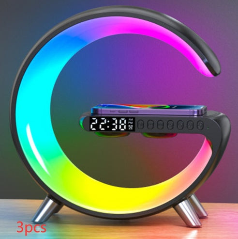Smart, New G-Shaped LED Lamp: Bluetooth Speaker, Wireless Charger, & App-Controlled Atmosphere Light for Modern Home Decor - CyberLLC