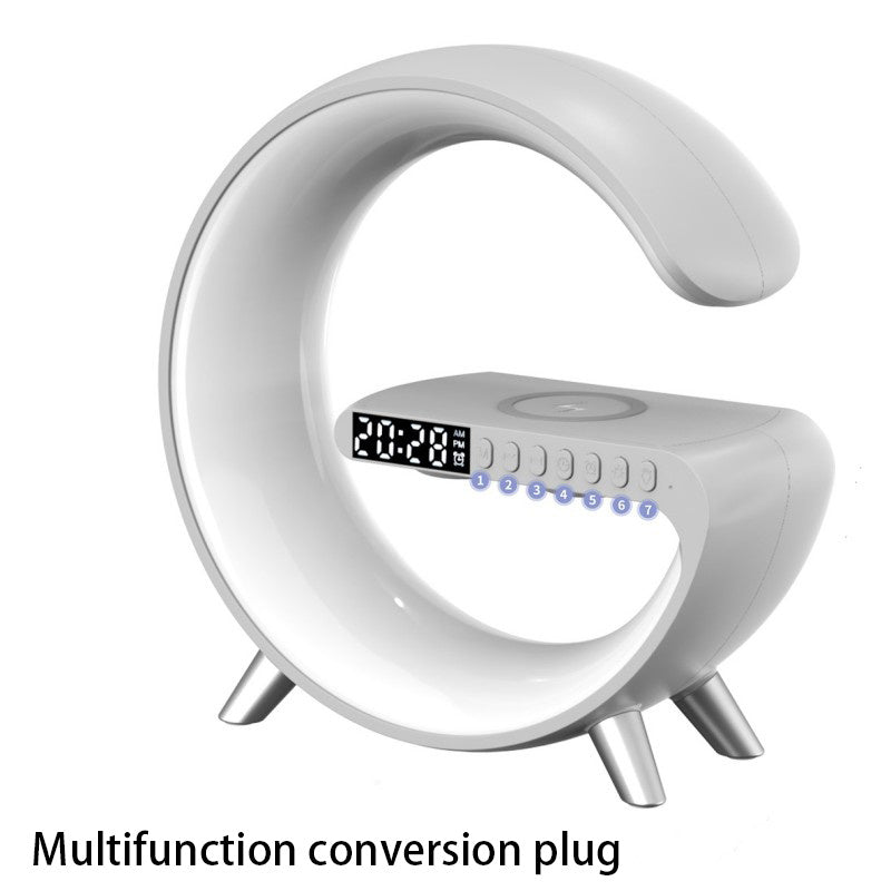 Smart, New G-Shaped LED Lamp: Bluetooth Speaker, Wireless Charger, & App-Controlled Atmosphere Light for Modern Home Decor - CyberLLC