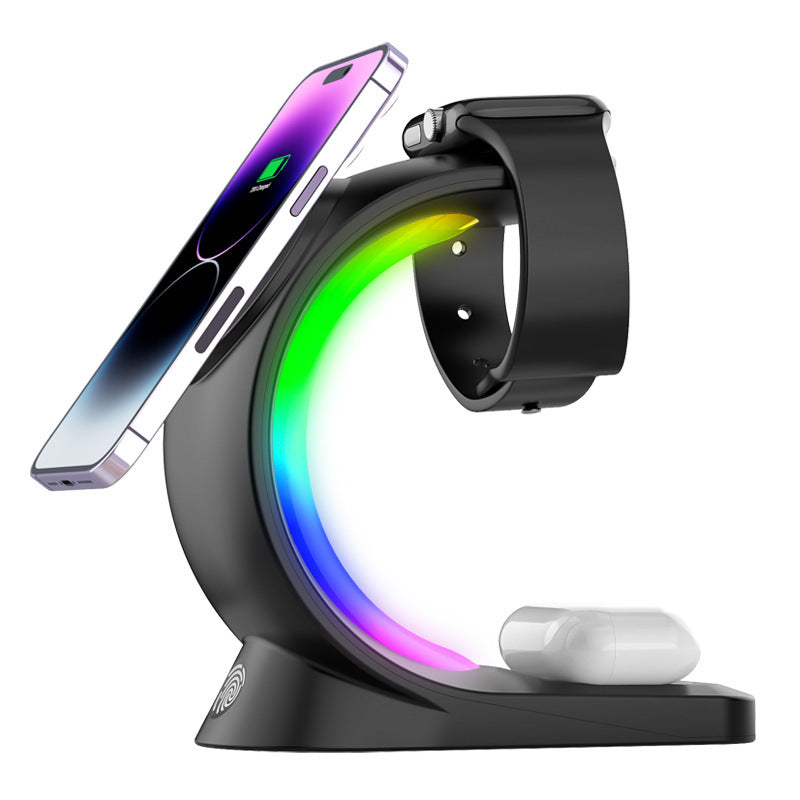 4 In 1 Magnetic Wireless Charger Fast Charging For Smart Phone Atmosphere Light Charging Station For Airpods Pro I-phone Watch - CyberLLC