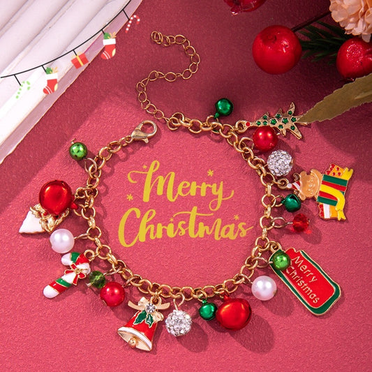 Creative Christmas Metal Chain Bracelet For Women Santa Claus Christmas Tree Snowflake Snowman Pearl Bangles Gift - CyberLLC