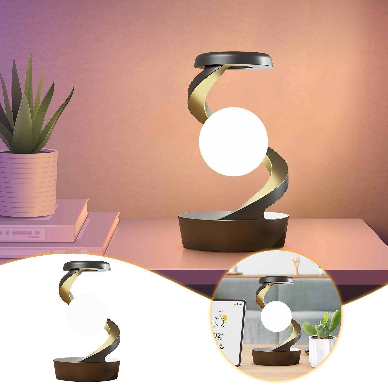 Rotating Moon Desk Lamp With Phone Wireless Charging Sensor Control Table Lamps Decorative Desktop Lamp Small Night Lamp Home Decor - CyberLLC