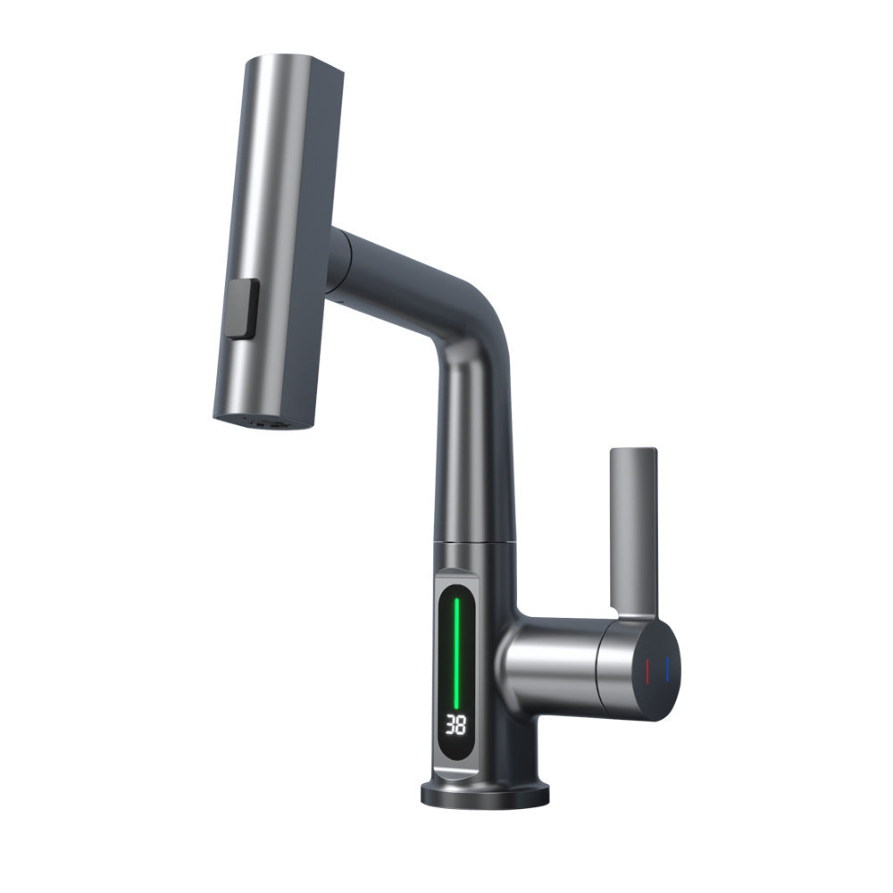 Intelligent Digital Display Faucet Pull-out Basin Faucet Temperature Digital Display Rotation - CyberLLC