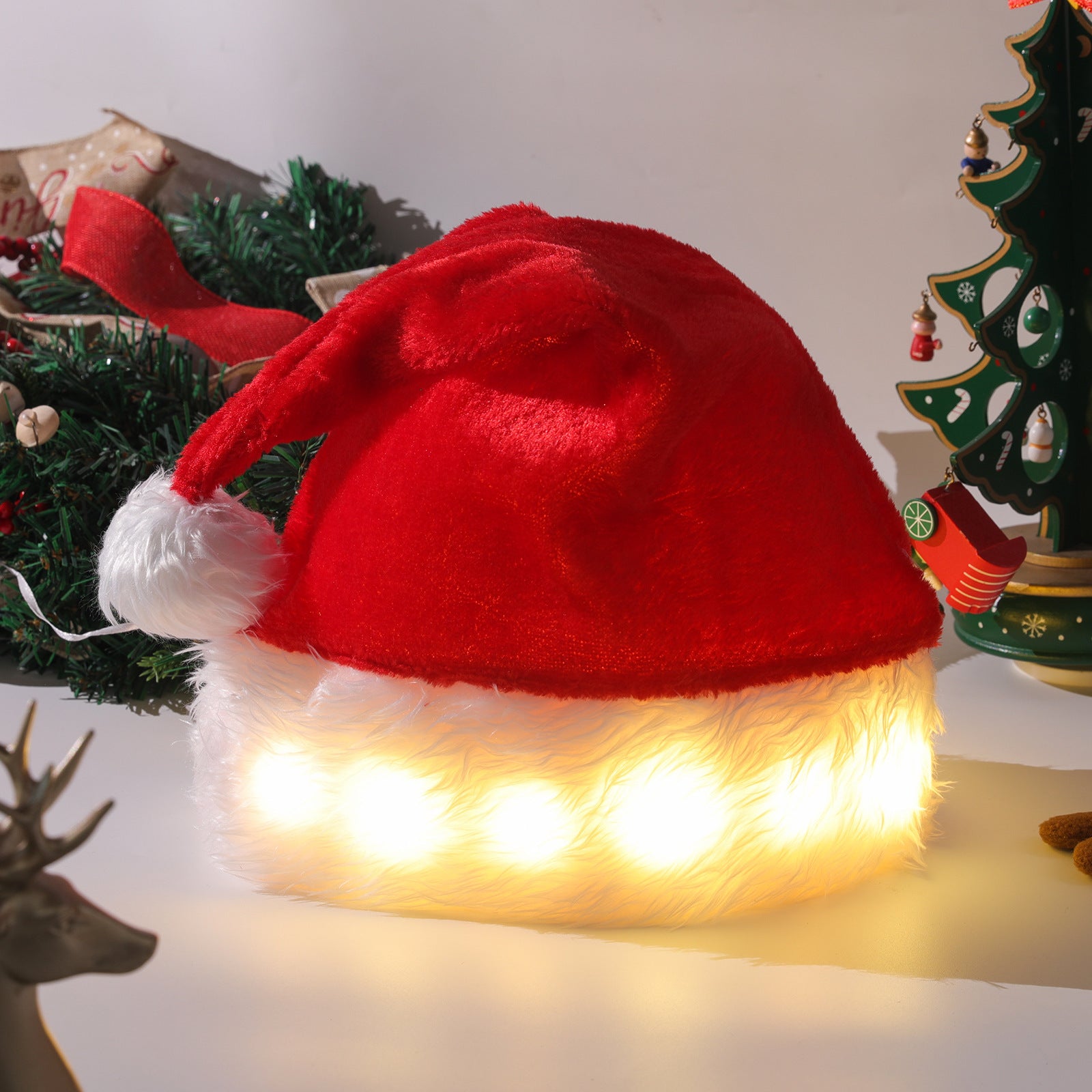Christmas Hat LED Light Plush Children's Adult Christmas Decorations, Luminous Santa Hat - CyberLLC
